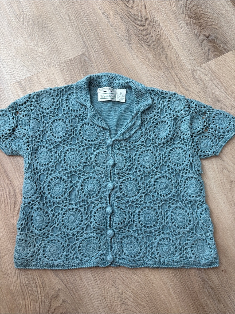Vintage Shenanigans Circular Motif Crochet Cardigan Blue Size Medium festival